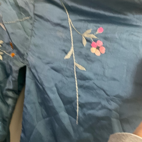 Antique Japanese Silk Embroidered Kimono C. 1930s, Art Deco Handmade Embroidery - Picture 9 of 10